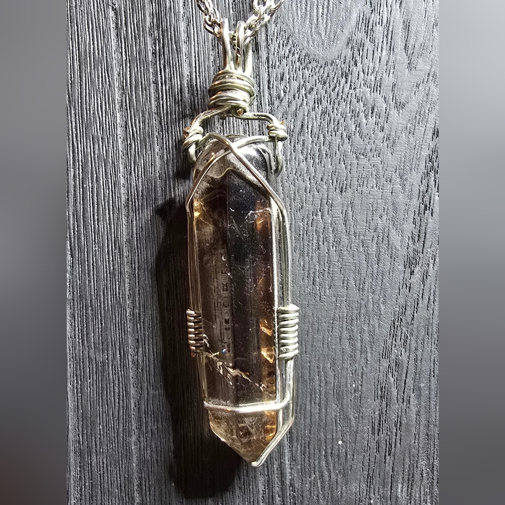 Simple Wire Wrapped Smokey Quartz Pendant Only
